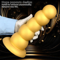7.08in 9.05in 10.62in Gold Silicone Soft Five-Bead Pull-Bead Butt Plug Dildo