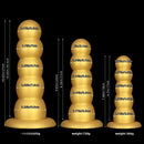 7.08in 9.05in 10.62in Gold Silicone Soft Five-Bead Pull-Bead Butt Plug Dildo