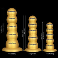 7.08in 9.05in 10.62in Gold Silicone Soft Five-Bead Pull-Bead Butt Plug Dildo