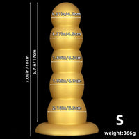 7.08in 9.05in 10.62in Gold Silicone Soft Five-Bead Pull-Bead Butt Plug Dildo