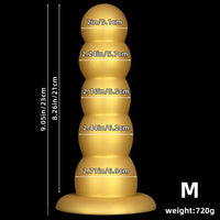 7.08in 9.05in 10.62in Gold Silicone Soft Five-Bead Pull-Bead Butt Plug Dildo