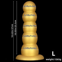 7.08in 9.05in 10.62in Gold Silicone Soft Five-Bead Pull-Bead Butt Plug Dildo