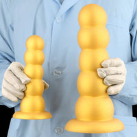 7.08in 9.05in 10.62in Gold Silicone Soft Five-Bead Pull-Bead Butt Plug Dildo
