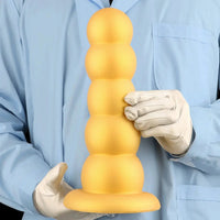7.08in 9.05in 10.62in Gold Silicone Soft Five-Bead Pull-Bead Butt Plug Dildo