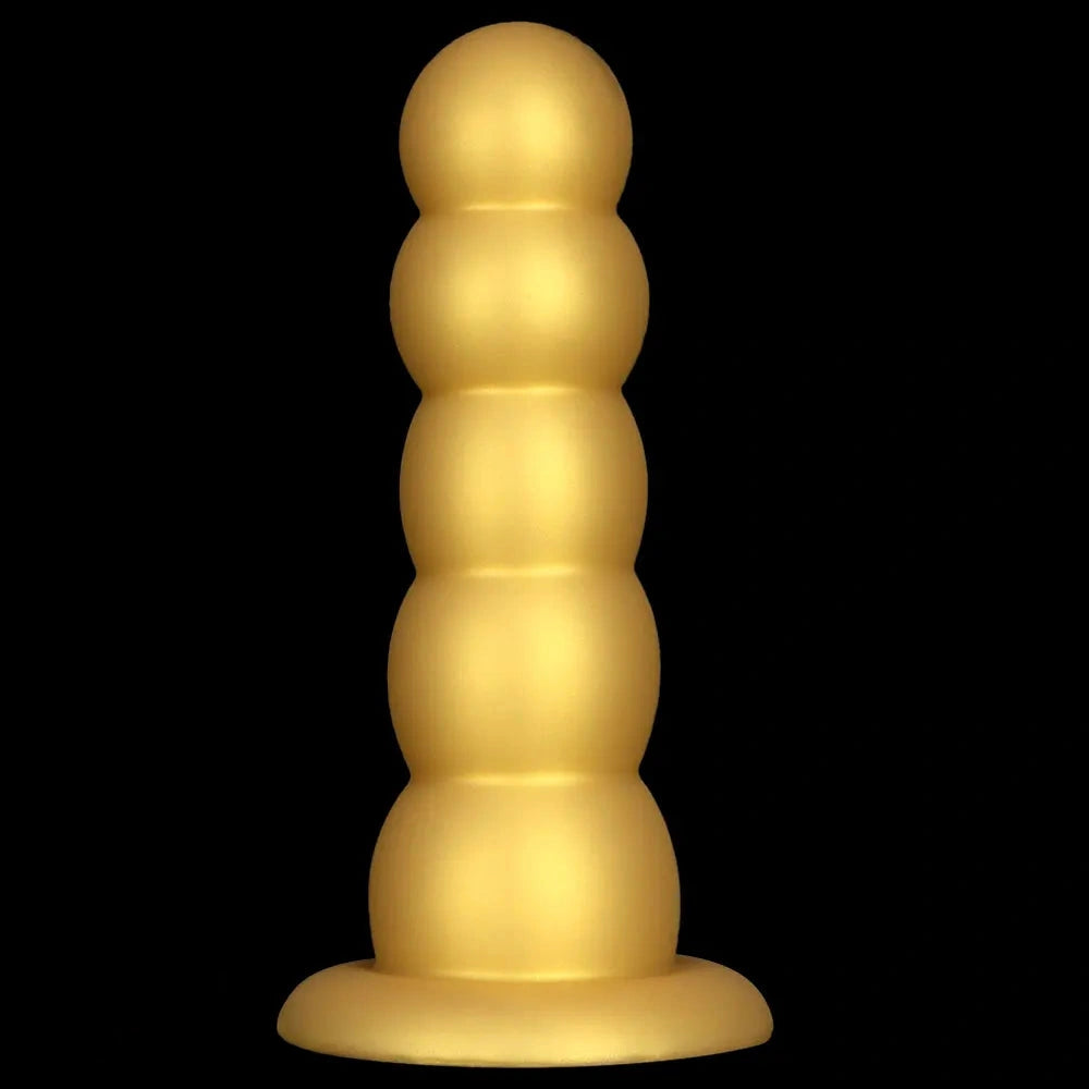 7.08in 9.05in 10.62in Gold Silicone Soft Five-Bead Pull-Bead Butt Plug Dildo