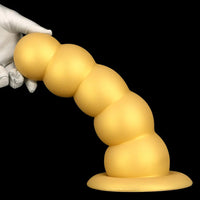 7.08in 9.05in 10.62in Gold Silicone Soft Five-Bead Pull-Bead Butt Plug Dildo
