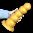 7.08in 9.05in 10.62in Gold Silicone Soft Five-Bead Pull-Bead Butt Plug Dildo
