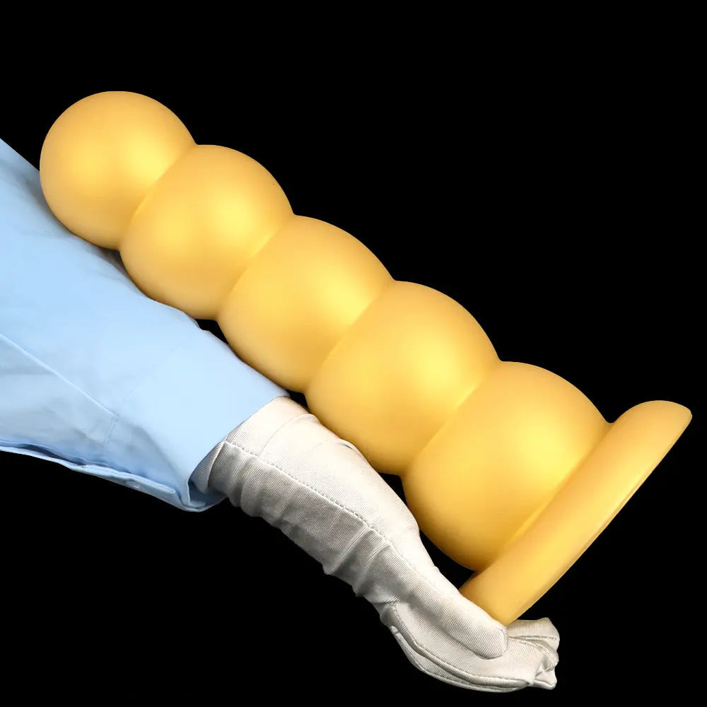 7.08in 9.05in 10.62in Gold Silicone Soft Five-Bead Pull-Bead Butt Plug Dildo