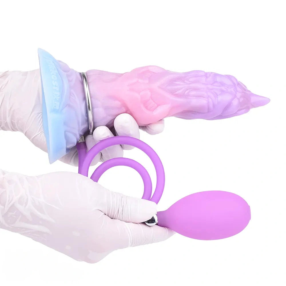 7.08in Odd Silicone Soft Squeeze Inflatable Alien Penis Dildo Self-Retreative