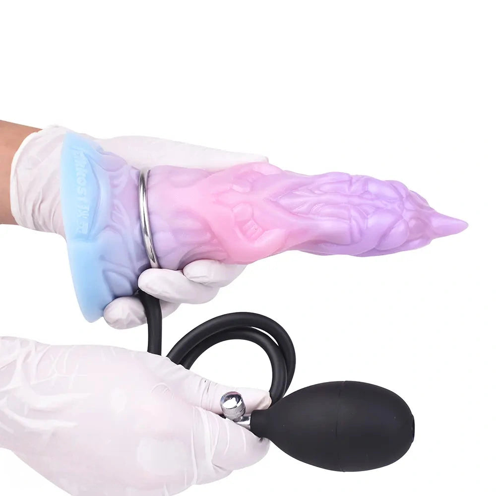 7.08in Odd Silicone Soft Squeeze Inflatable Alien Penis Dildo Self-Retreative