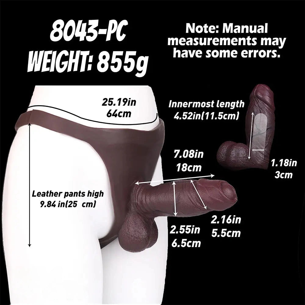 7.08in Uncut Real Texture Soft Silicone Hollow Strap on Dildo Cock Panty