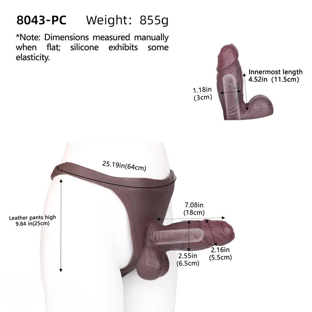 7.08in Uncut Real Texture Soft Silicone Hollow Strap on Dildo Cock Panty