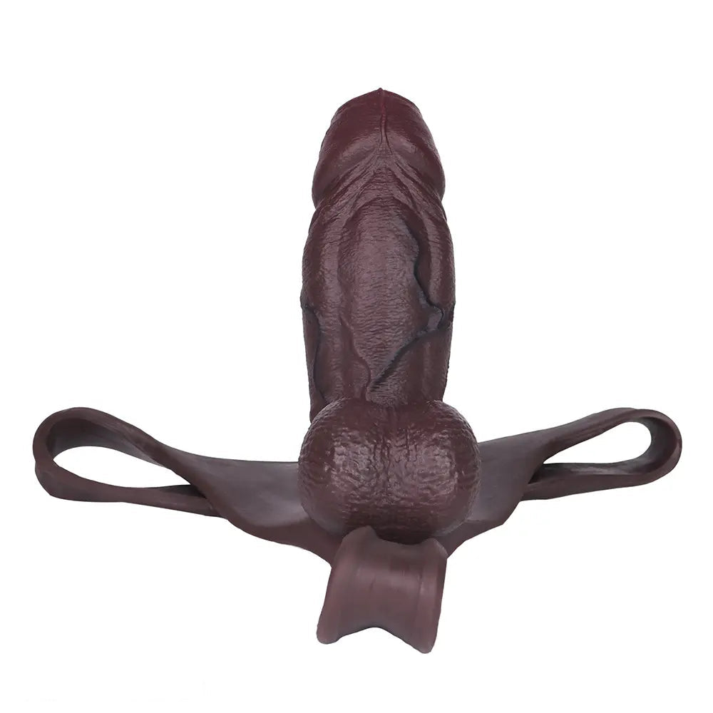 7.08in Uncut Real Texture Soft Silicone Hollow Strap on Dildo Cock Panty