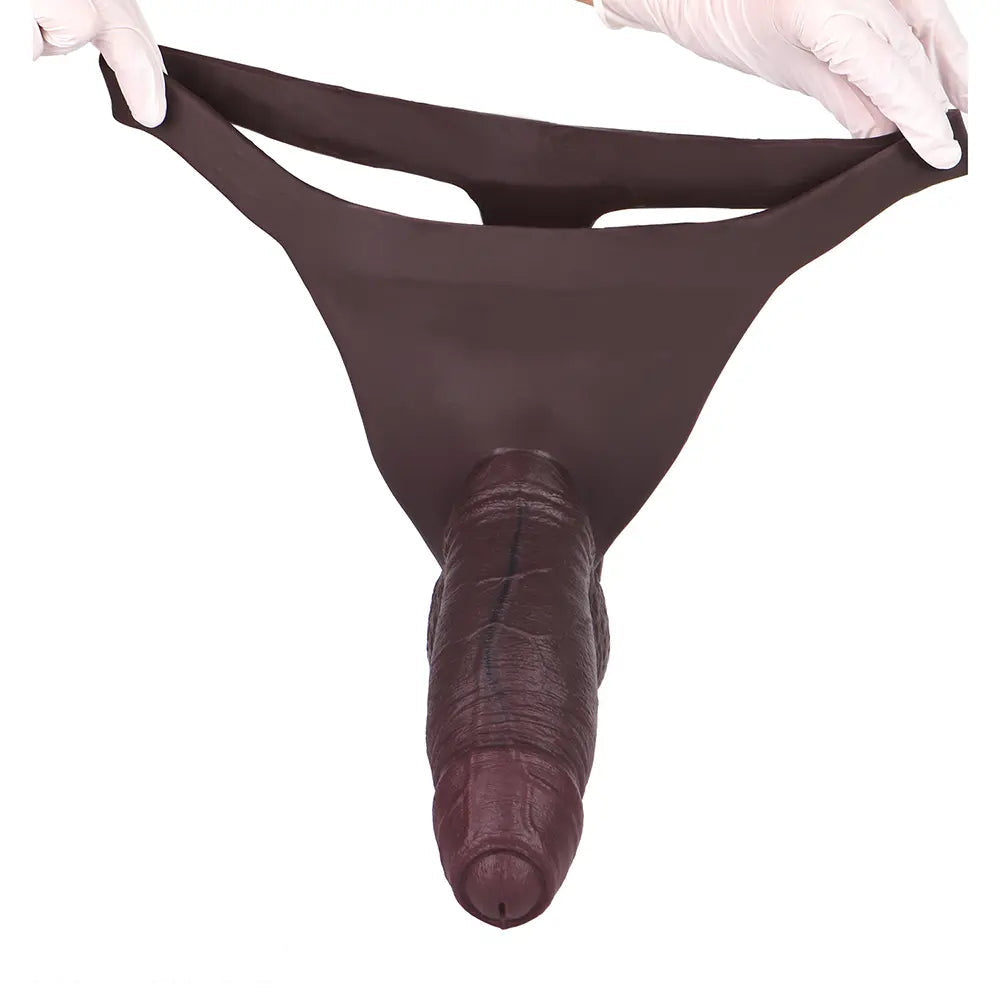 7.08in Uncut Real Texture Soft Silicone Hollow Strap on Dildo Cock Panty