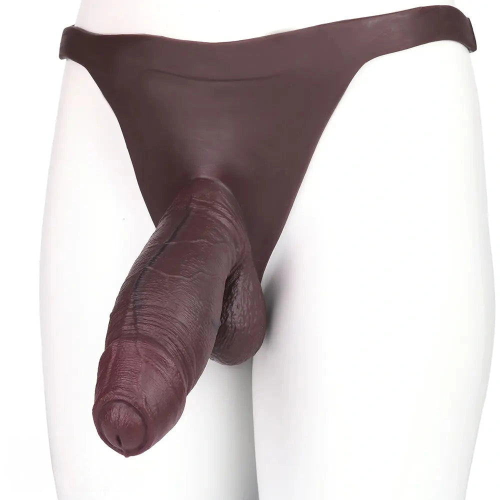 7.08in Uncut Real Texture Soft Silicone Hollow Strap on Dildo Cock Panty