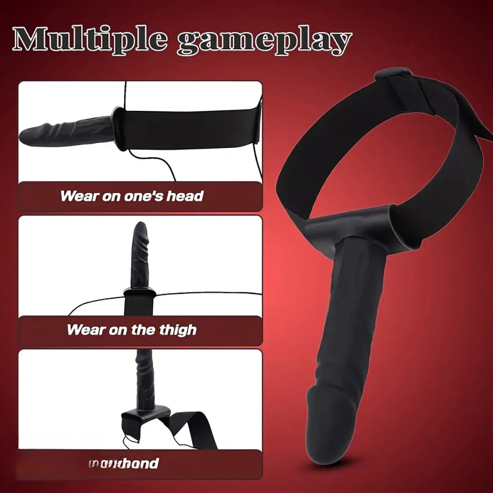 7.08in Wearable Bondage Training Mouth Face Gag Dildo For BDSM Gear
