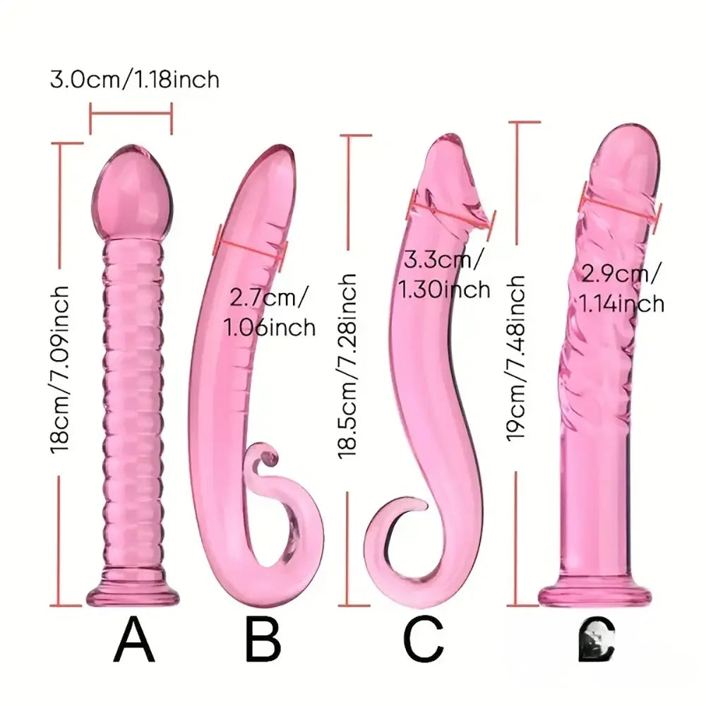 7.09in 7.28in 7.48in Clear Unisex Glass Crystal Dildo For G Spot Sex