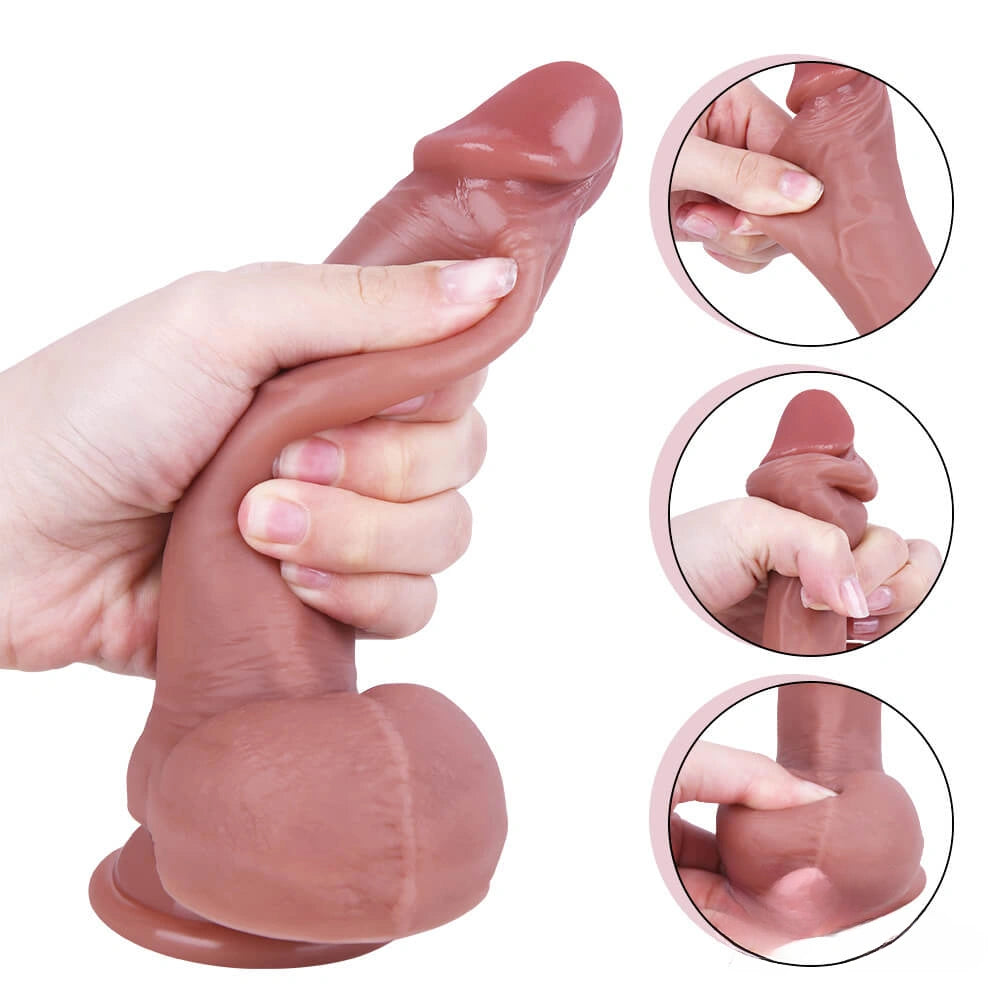 7.09in Lifelike Uncut Dildo With Moving Foreskin For Adults