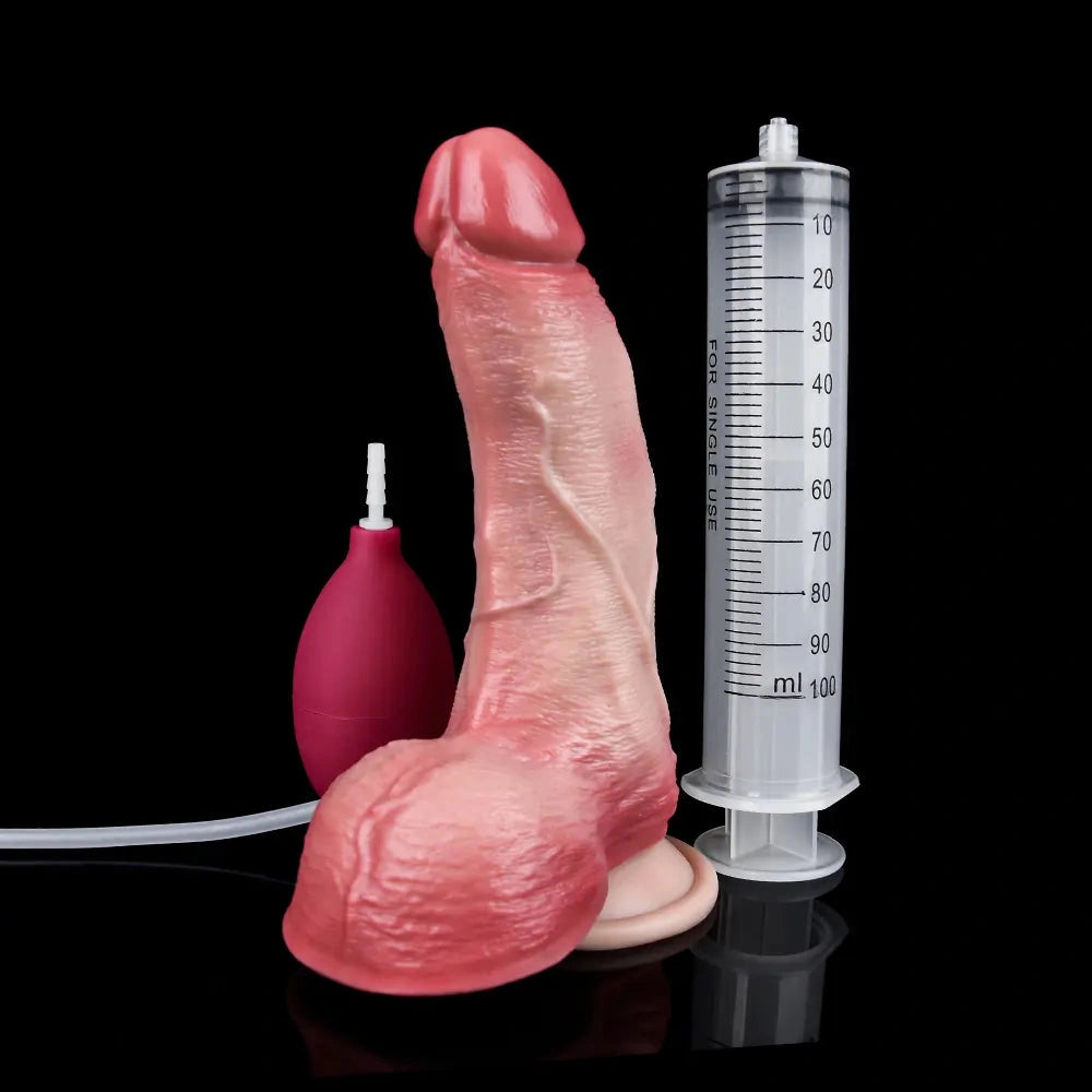 7.09in Liquid Silicone Double Layer Realistic Cumming Dildo For Women