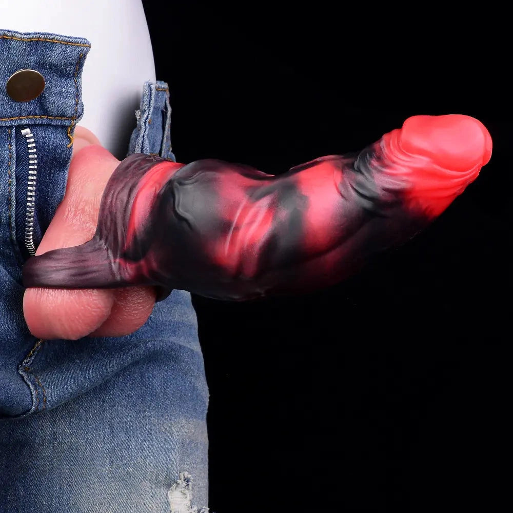 7.09in Silicone Cock Sleeve Knot Dildo Vibrating Hollow Cock Ring Sex Toy