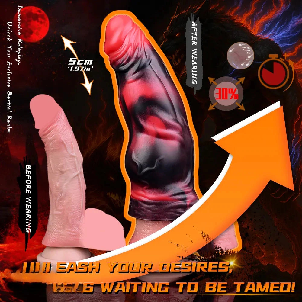 7.09in Silicone Cock Sleeve Knot Dildo Vibrating Hollow Cock Ring Sex Toy
