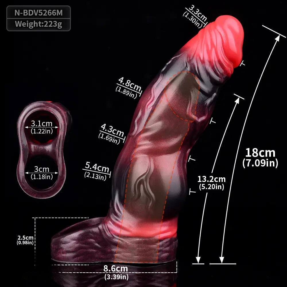 7.09in Silicone Cock Sleeve Knot Dildo Vibrating Hollow Cock Ring Sex Toy