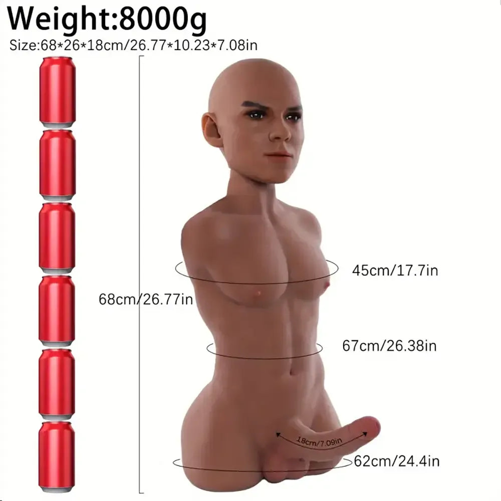 7.09in Silicone Flexible Dildo With Male Sex Torso For Hands-Free G Spot