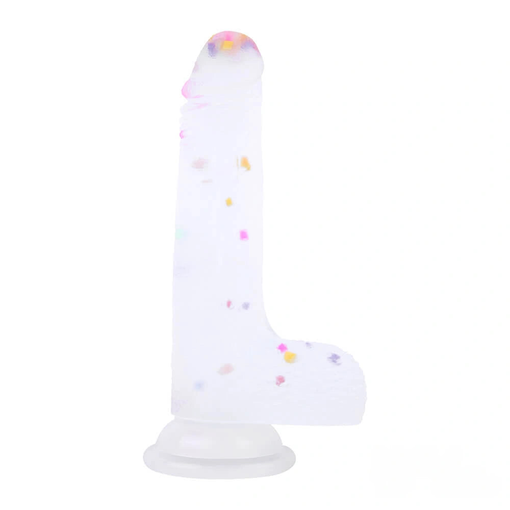7.09in Soft Jelly Colorful Particles Dildo Penis Stroker Dick Toy