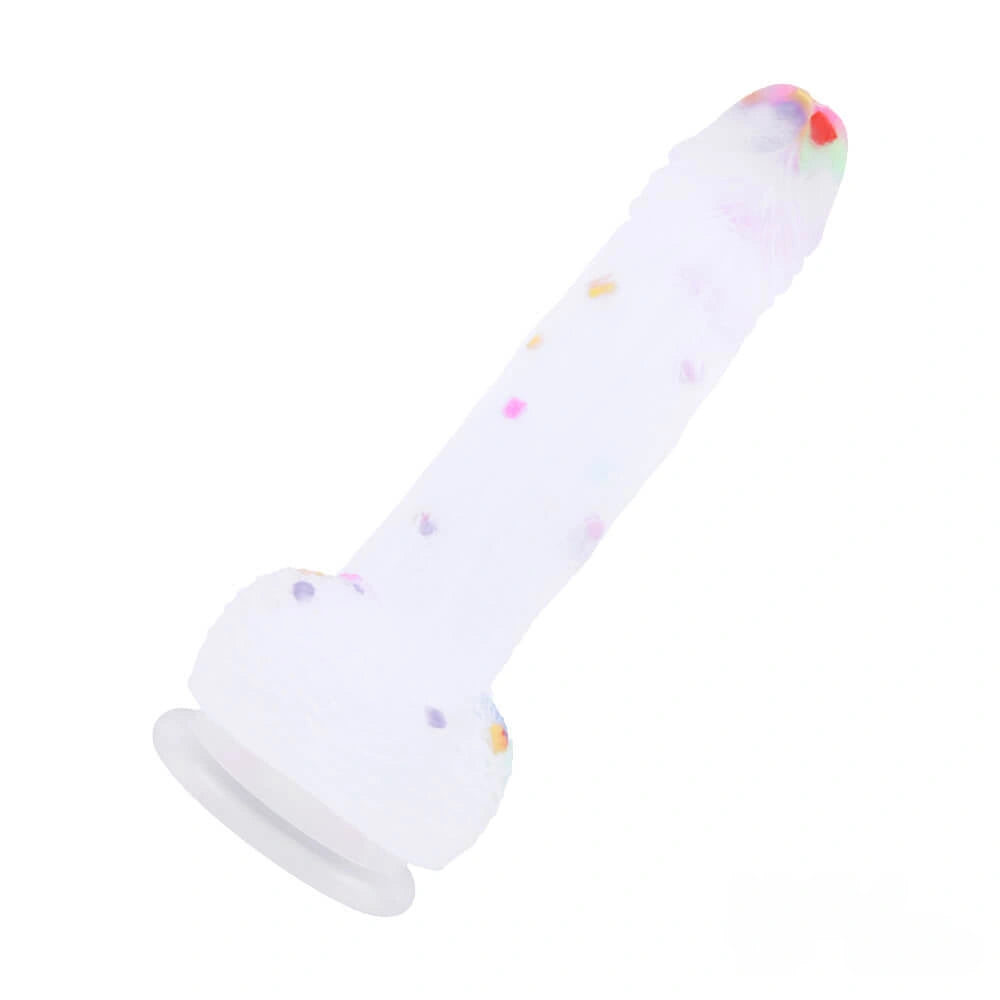 7.09in Soft Jelly Colorful Particles Dildo Penis Stroker Dick Toy