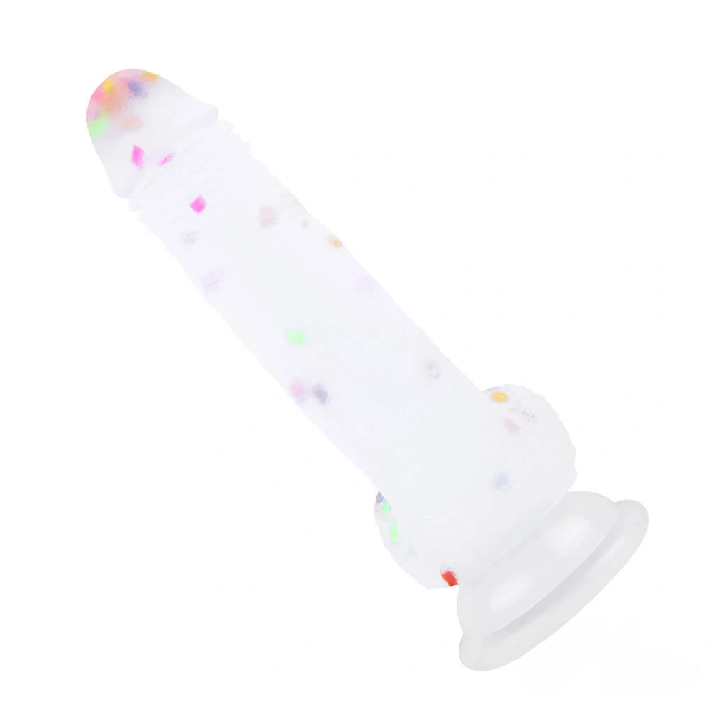 7.09in Soft Jelly Colorful Particles Dildo Penis Stroker Dick Toy