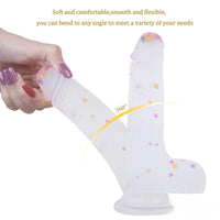 7.09in Soft Jelly Colorful Particles Dildo Penis Stroker Dick Toy