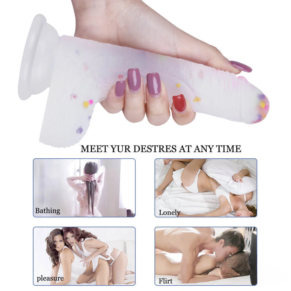 7.09in Soft Jelly Colorful Particles Dildo Penis Stroker Dick Toy