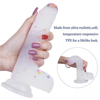 7.09in Soft Jelly Colorful Particles Dildo Penis Stroker Dick Toy