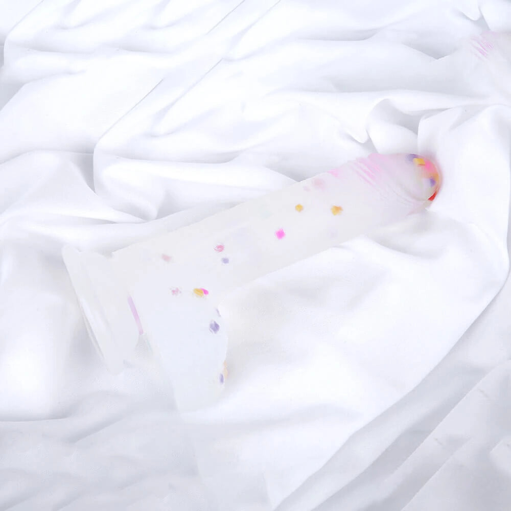 7.09in Soft Jelly Colorful Particles Dildo Penis Stroker Dick Toy