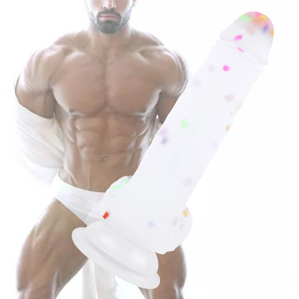 7.09in Soft Jelly Colorful Particles Dildo Penis Stroker Dick Toy