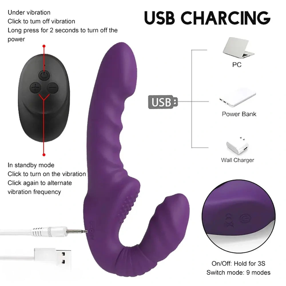 7.09in Strapless Strap On Double End Dildo Remote Control Vibrator