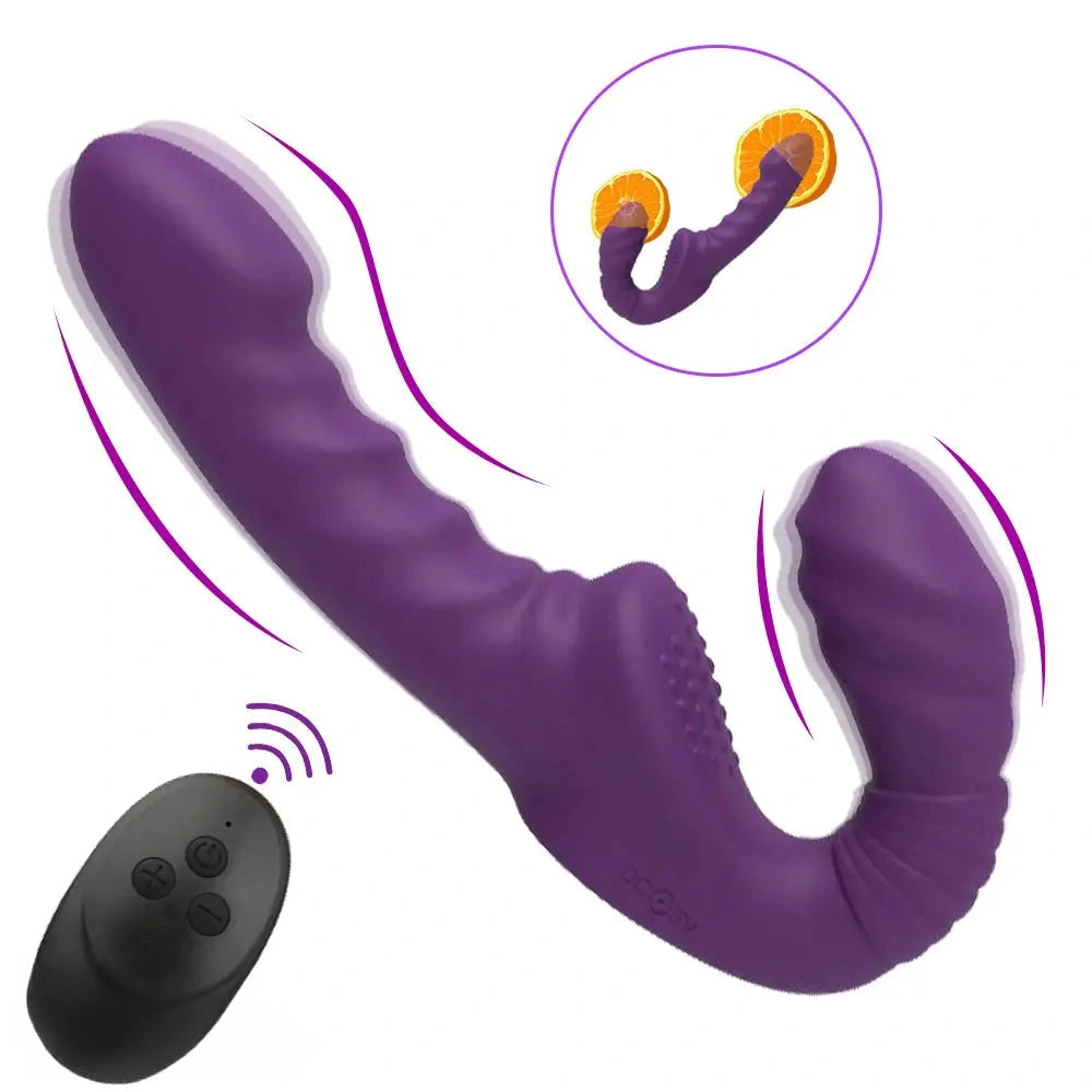 7.09in Strapless Strap On Double End Dildo Remote Control Vibrator