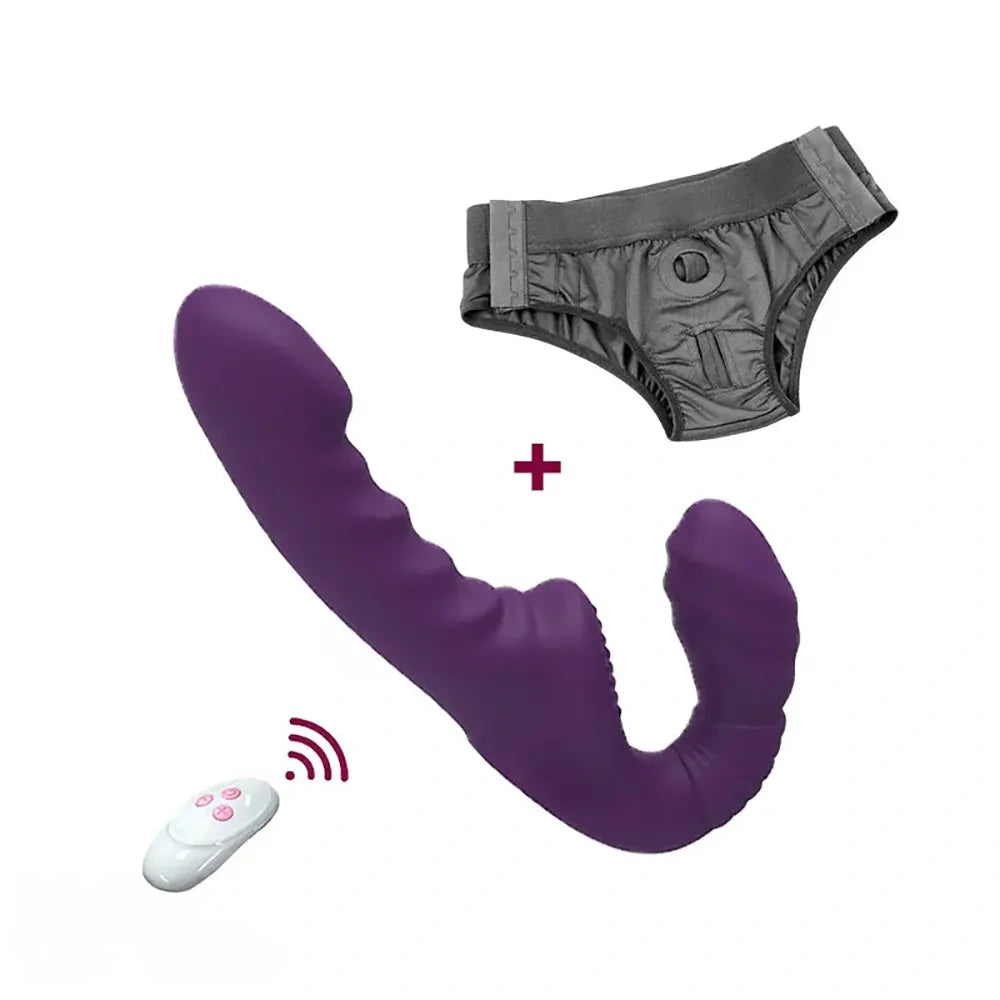 7.09in Strapless Strap On Double End Dildo Remote Control Vibrator
