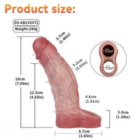 7.09in Vibrating Realistic Remote Silicone Hollow Dildo Sleeve Extender
