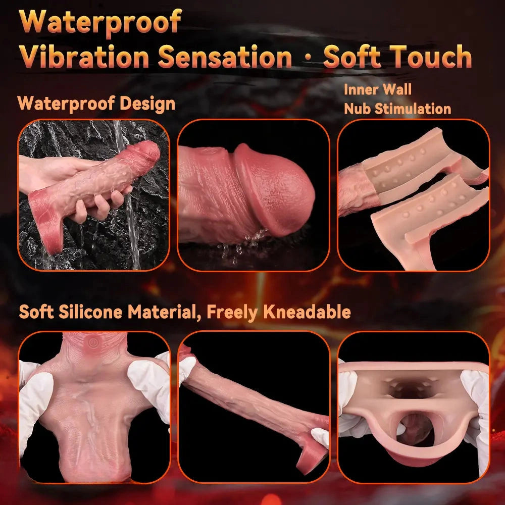 7.09in Vibrating Realistic Remote Silicone Hollow Dildo Sleeve Extender