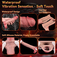 7.09in Vibrating Realistic Remote Silicone Hollow Dildo Sleeve Extender