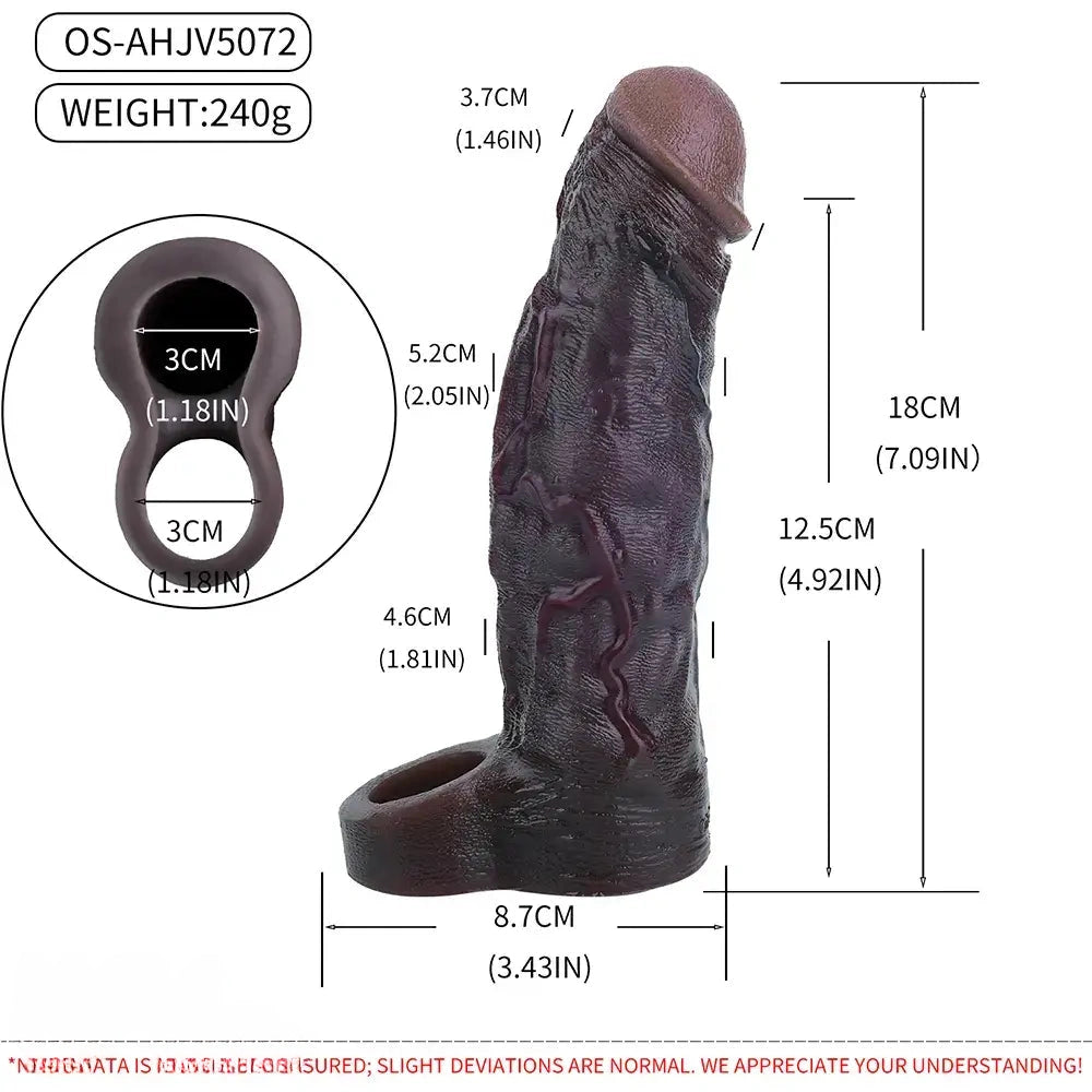 7.09in Vibrating Realistic Texture Stem Pulse Detail Couples Sex Dildo Sleeve