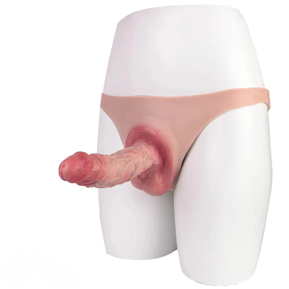 7.17in Hollow Penis Dildo Sleeve Silicone Soft Pants Male Female Masturbator