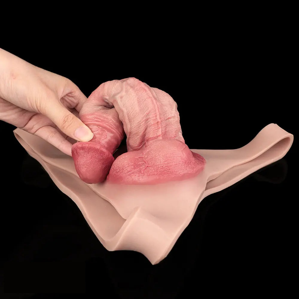 7.17in Hollow Penis Dildo Sleeve Silicone Soft Pants Male Female Masturbator