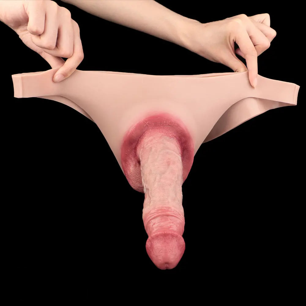 7.17in Hollow Penis Dildo Sleeve Silicone Soft Pants Male Female Masturbator