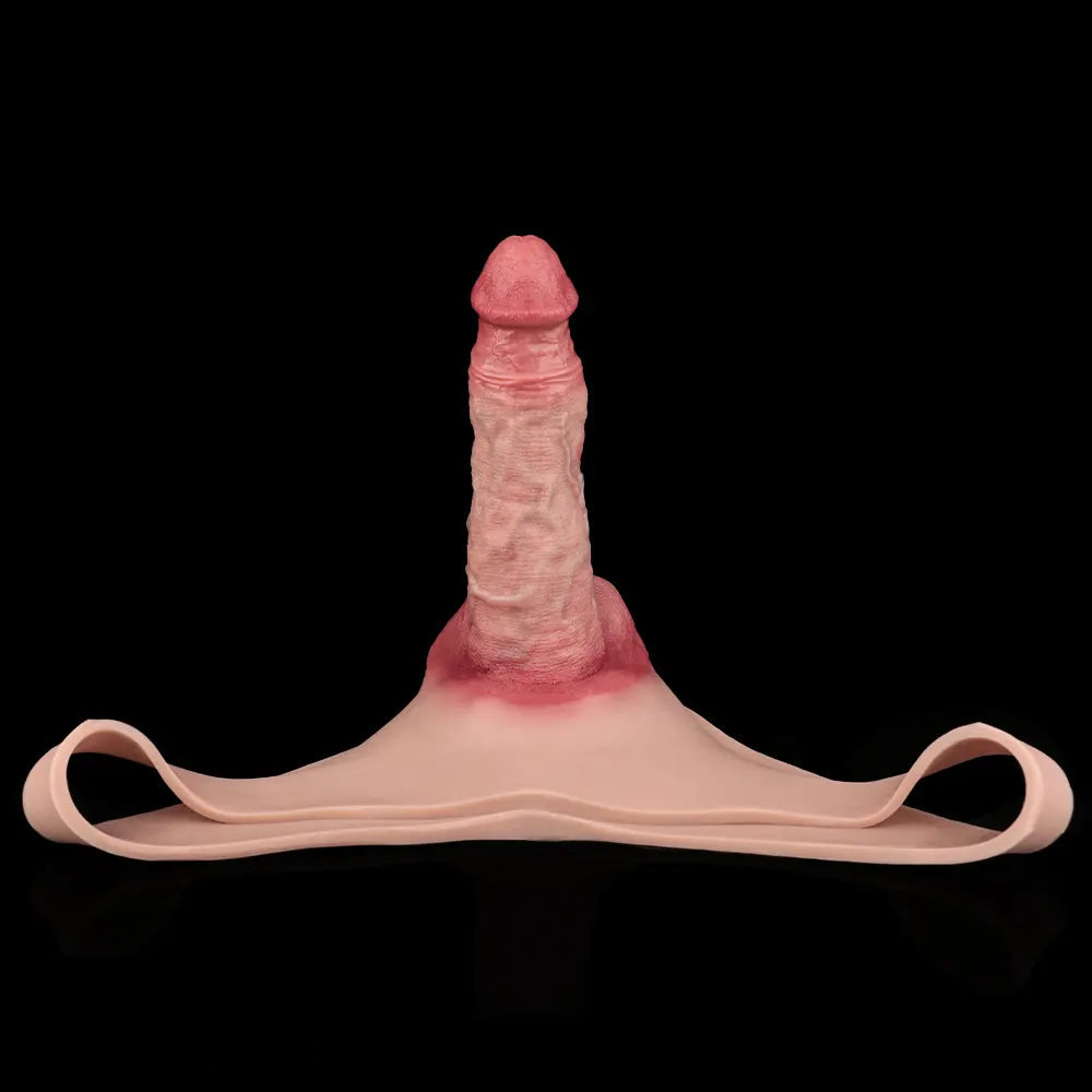 7.17in Hollow Penis Dildo Sleeve Silicone Soft Pants Male Female Masturbator