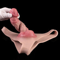 7.17in Hollow Penis Dildo Sleeve Silicone Soft Pants Male Female Masturbator