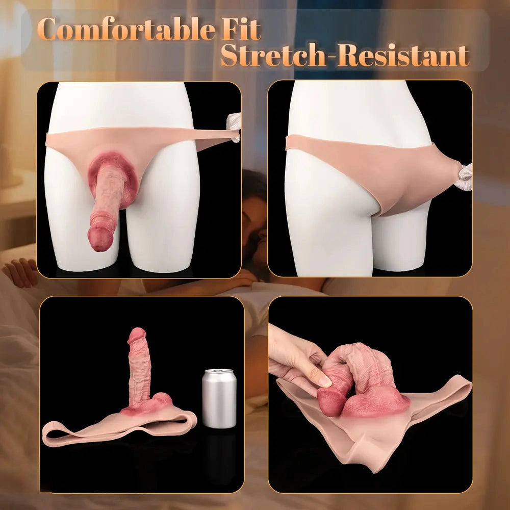 7.17in Hollow Penis Dildo Sleeve Silicone Soft Pants Male Female Masturbator