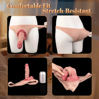 7.17in Hollow Penis Dildo Sleeve Silicone Soft Pants Male Female Masturbator