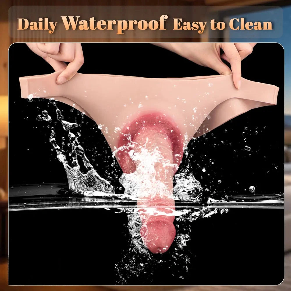 7.17in Hollow Penis Dildo Sleeve Silicone Soft Pants Male Female Masturbator